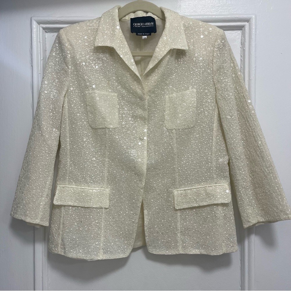 DRY CLEANED Giorgio Armani Cream Sequence Tweed Blazer w/ Pockets (Light Weight)
